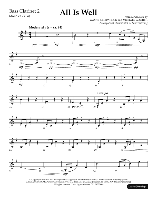 All Is Well (Choral Anthem SATB) Bass Clarinet (Lifeway Choral / Arr. John Bolin)