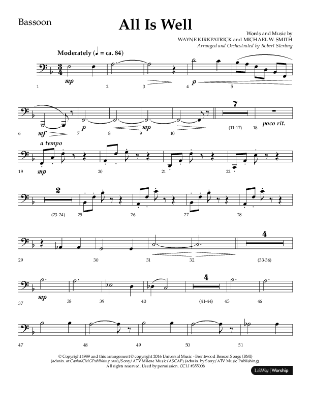 All Is Well (Choral Anthem SATB) Bassoon (Lifeway Choral / Arr. John Bolin)