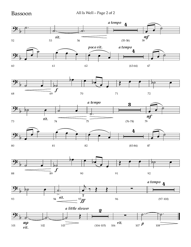 All Is Well (Choral Anthem SATB) Bassoon (Lifeway Choral / Arr. John Bolin)