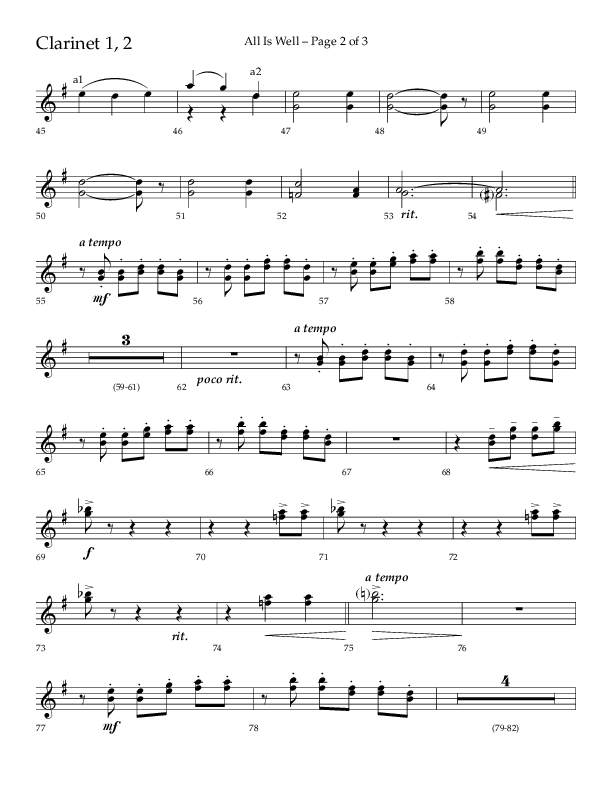 All Is Well (Choral Anthem SATB) Clarinet 1/2 (Lifeway Choral / Arr. John Bolin)
