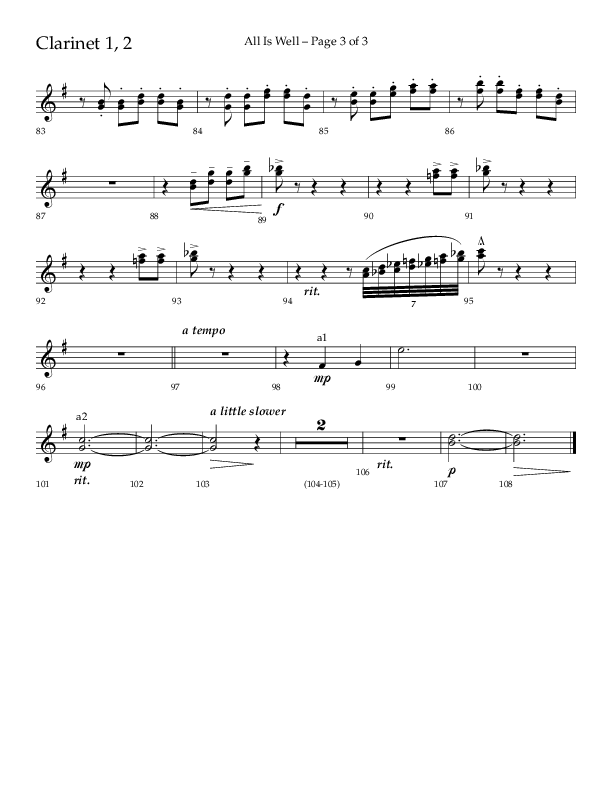 All Is Well (Choral Anthem SATB) Clarinet 1/2 (Lifeway Choral / Arr. John Bolin)