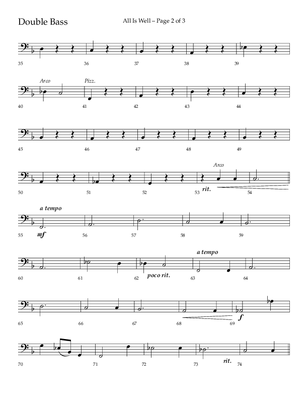 All Is Well (Choral Anthem SATB) Double Bass (Lifeway Choral / Arr. John Bolin)