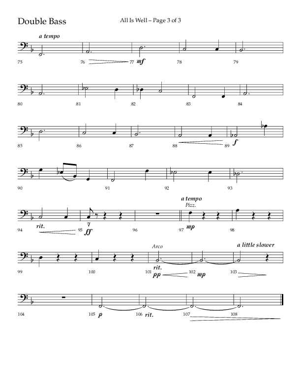 All Is Well (Choral Anthem SATB) Double Bass (Lifeway Choral / Arr. John Bolin)
