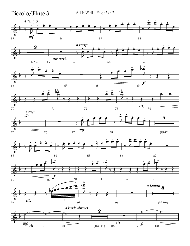 All Is Well (Choral Anthem SATB) Flute/Piccolo (Lifeway Choral / Arr. John Bolin)