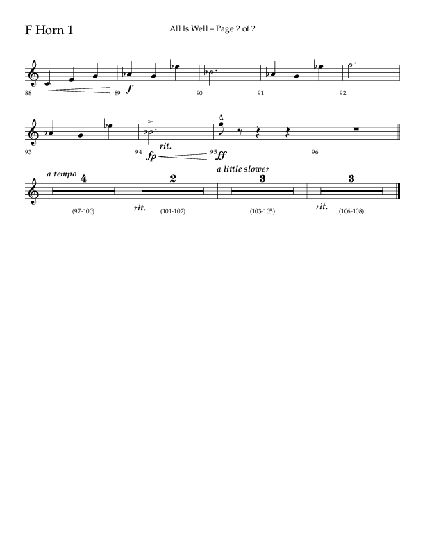 All Is Well (Choral Anthem SATB) French Horn 1 (Lifeway Choral / Arr. John Bolin)