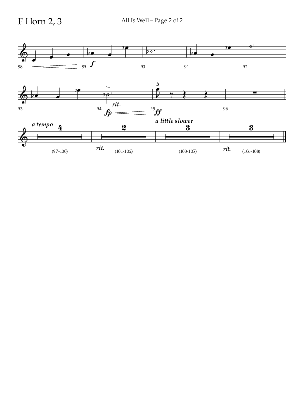 All Is Well (Choral Anthem SATB) French Horn 2 (Lifeway Choral / Arr. John Bolin)