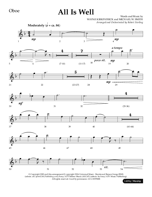 All Is Well (Choral Anthem SATB) Oboe (Lifeway Choral / Arr. John Bolin)