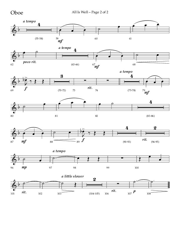 All Is Well (Choral Anthem SATB) Oboe (Lifeway Choral / Arr. John Bolin)