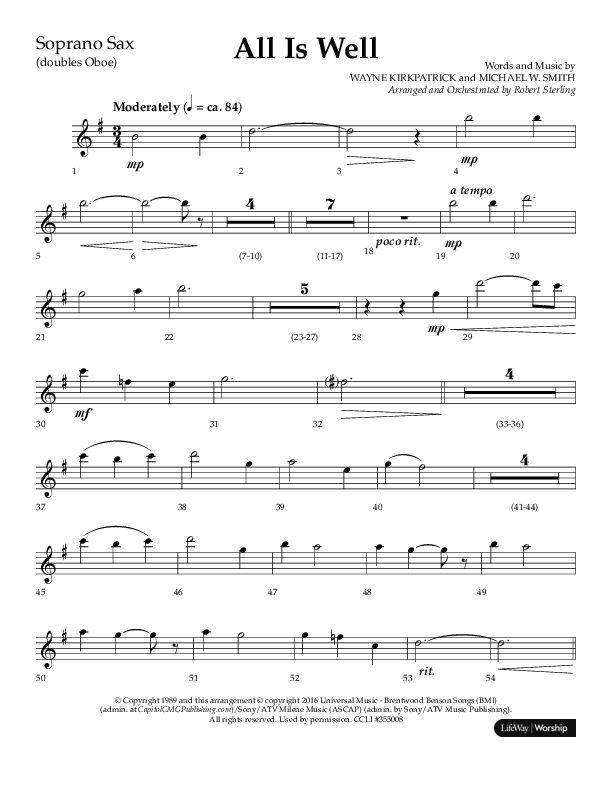 All Is Well (Choral Anthem SATB) Soprano Sax (Lifeway Choral / Arr. John Bolin)