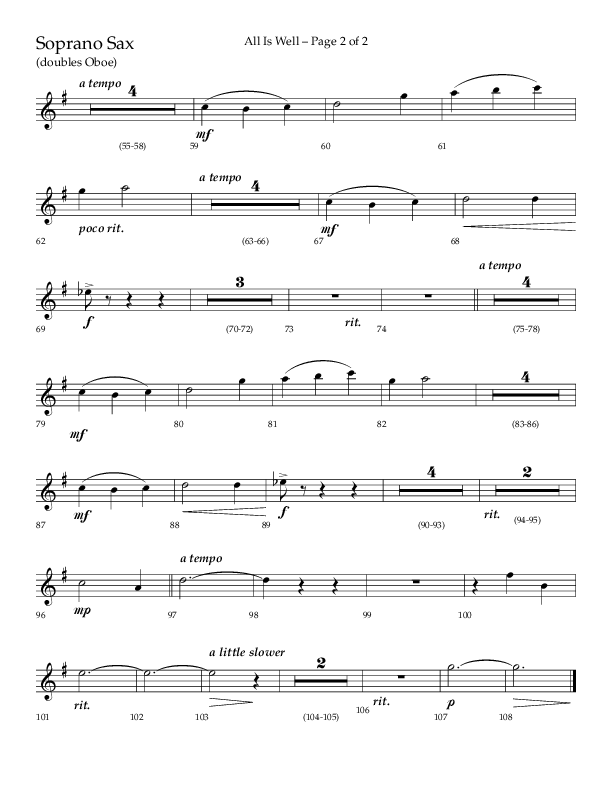 All Is Well (Choral Anthem SATB) Soprano Sax (Lifeway Choral / Arr. John Bolin)