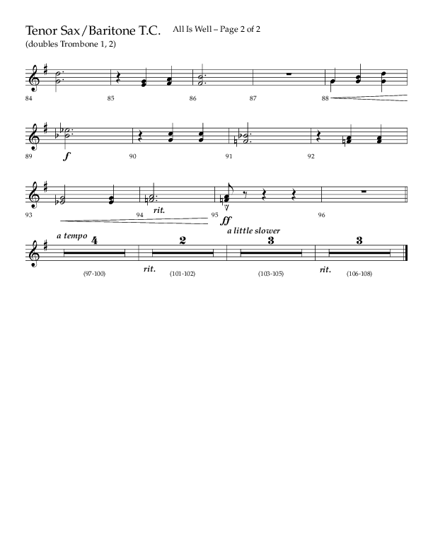 All Is Well (Choral Anthem SATB) Tenor Sax/Baritone T.C. (Lifeway Choral / Arr. John Bolin)