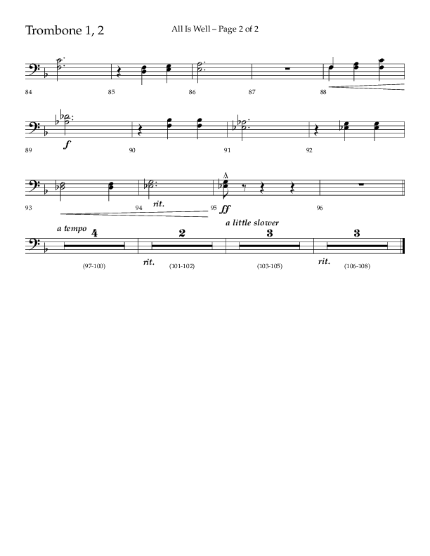 All Is Well (Choral Anthem SATB) Trombone 1/2 (Lifeway Choral / Arr. John Bolin)