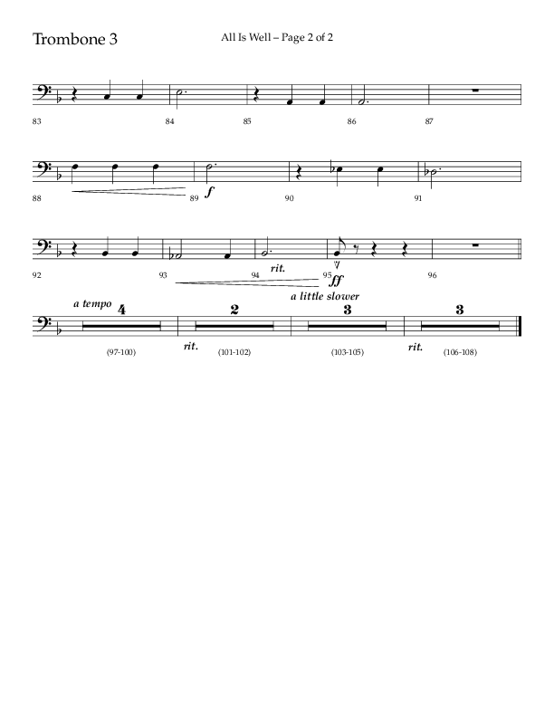 All Is Well (Choral Anthem SATB) Trombone 3 (Lifeway Choral / Arr. John Bolin)