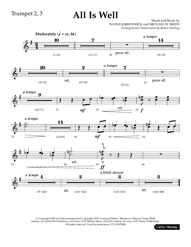 All Is Well (Choral Anthem SATB) Trumpet 2/3 (Lifeway Choral / Arr. John Bolin)