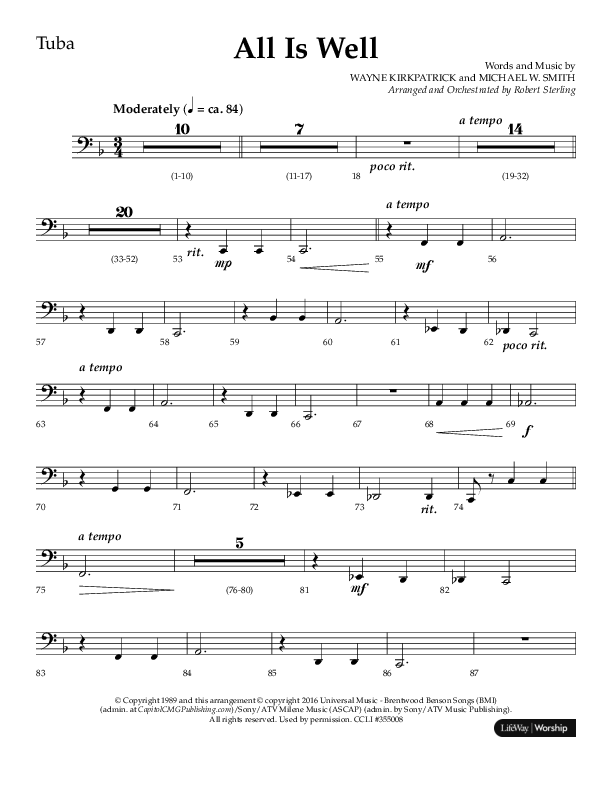 All Is Well (Choral Anthem SATB) Tuba (Lifeway Choral / Arr. John Bolin)