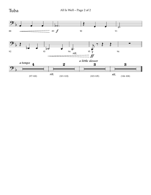All Is Well (Choral Anthem SATB) Tuba (Lifeway Choral / Arr. John Bolin)