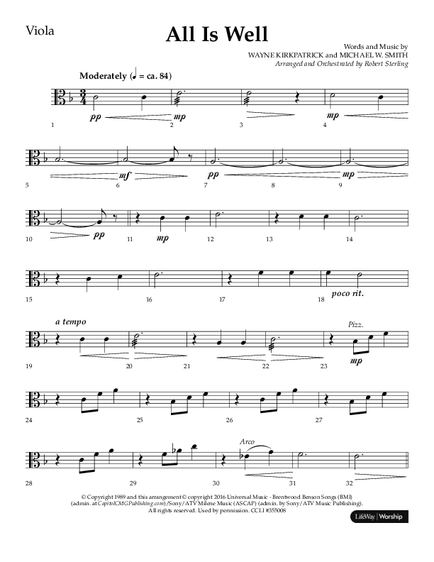 All Is Well (Choral Anthem SATB) Viola (Lifeway Choral / Arr. John Bolin)