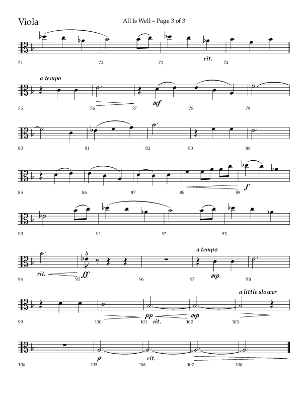 All Is Well (Choral Anthem SATB) Viola (Lifeway Choral / Arr. John Bolin)