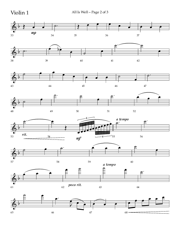 All Is Well (Choral Anthem SATB) Violin 1 (Lifeway Choral / Arr. John Bolin)