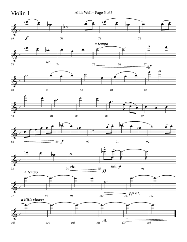All Is Well (Choral Anthem SATB) Violin 1 (Lifeway Choral / Arr. John Bolin)