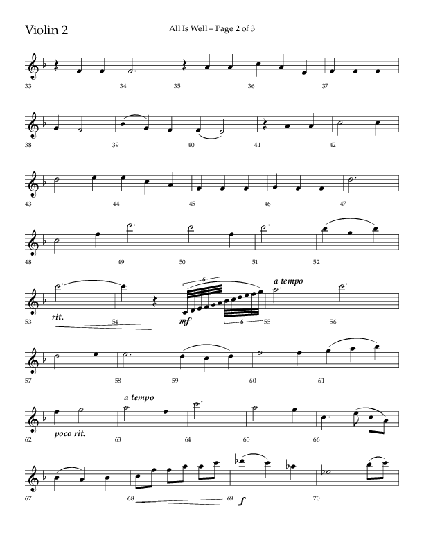All Is Well (Choral Anthem SATB) Violin 2 (Lifeway Choral / Arr. John Bolin)