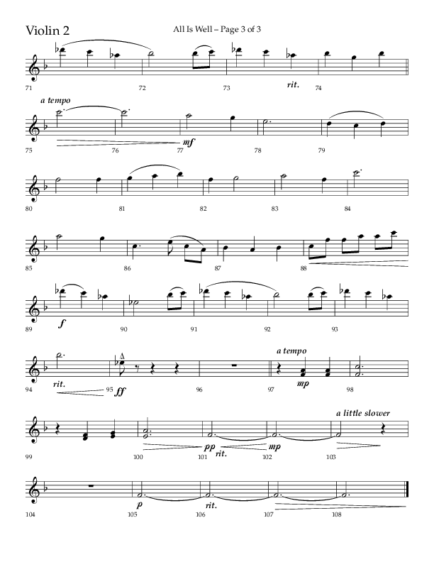 All Is Well (Choral Anthem SATB) Violin 2 (Lifeway Choral / Arr. John Bolin)