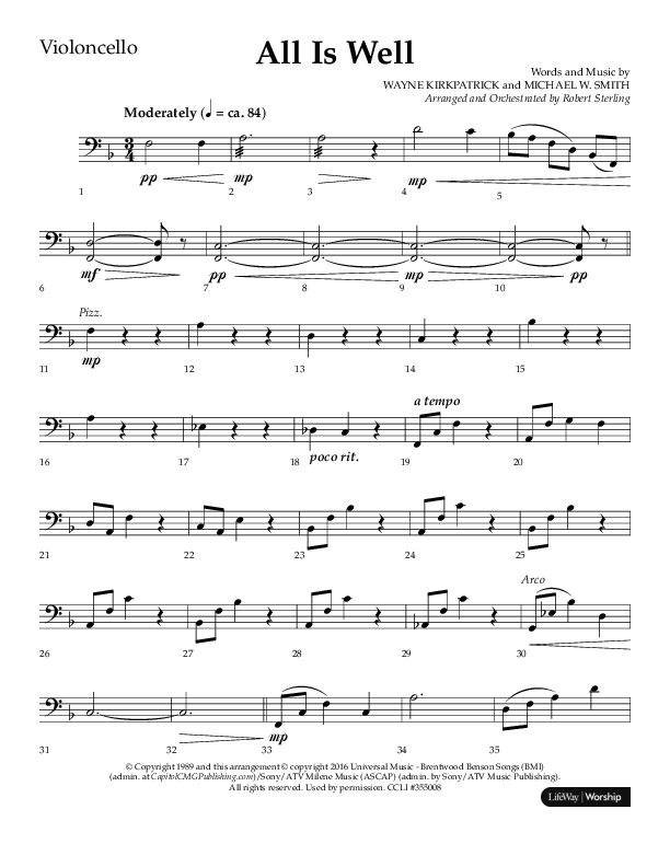 All Is Well (Choral Anthem SATB) Violincello (Lifeway Choral / Arr. John Bolin)