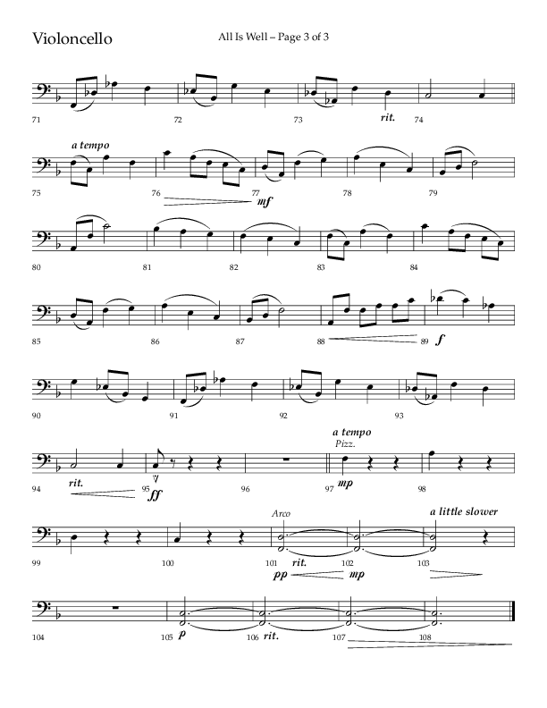 All Is Well (Choral Anthem SATB) Violincello (Lifeway Choral / Arr. John Bolin)