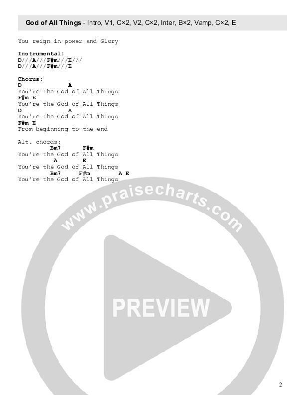 God Of All Things (Live) Chord Chart (FC Music)