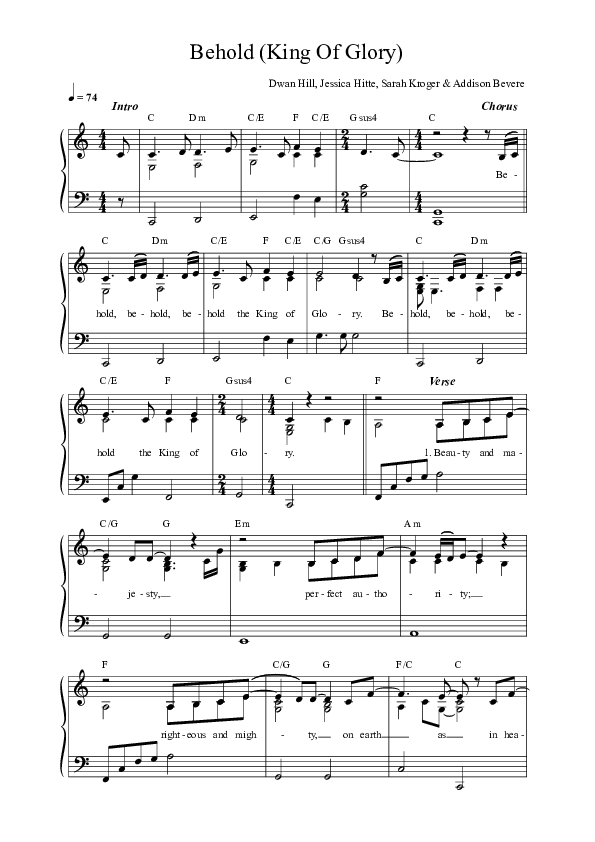 Behold (King Of Glory) (Live) Lead Sheet Melody (REVERE / David & Nicole Binion)