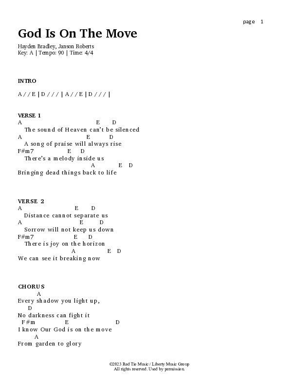 God Is On The Move (Live) Chord Chart (Bridge Music)
