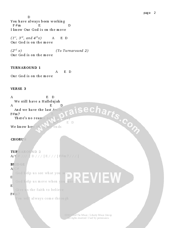 God Is On The Move (Live) Chord Chart (Bridge Music)
