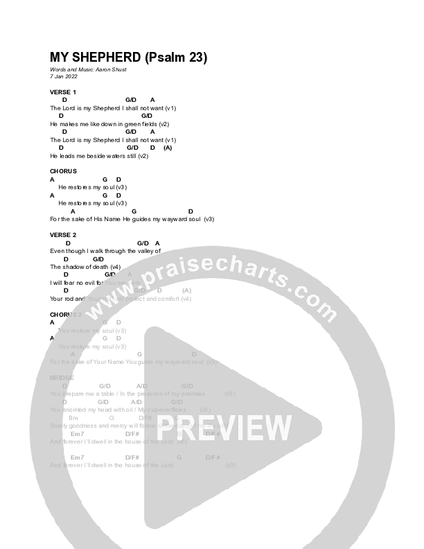 My Shepherd (Psalm 23) Chord Chart (Aaron Shust / Joshua Aaron)