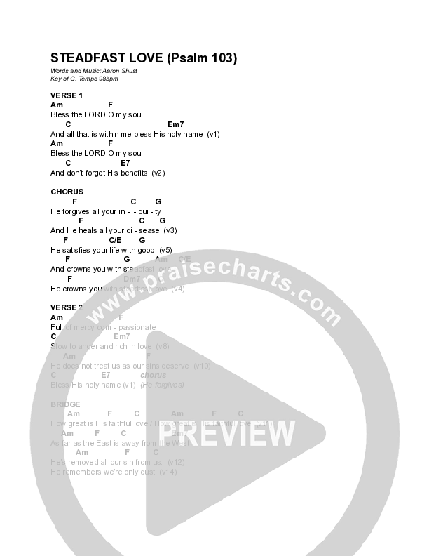Steadfast Love (Psalm 103) Chord Chart (Aaron Shust)