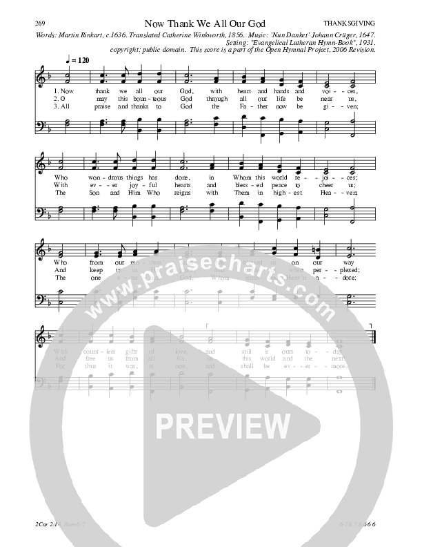 Now Thank We All Our God Hymn Sheet (SATB) (Traditional Hymn)
