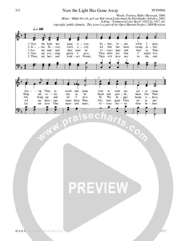 Now the Light Has Gone Away Hymn Sheet (SATB) (Traditional Hymn)