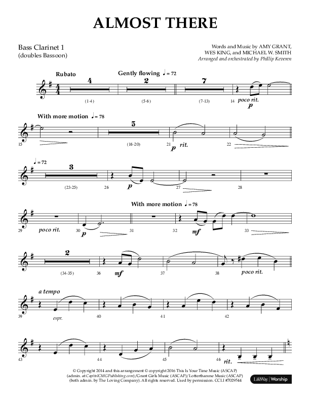 Almost There (Choral Anthem SATB) Bass Clarinet (Arr. Phillip Keveren / Lifeway Choral)