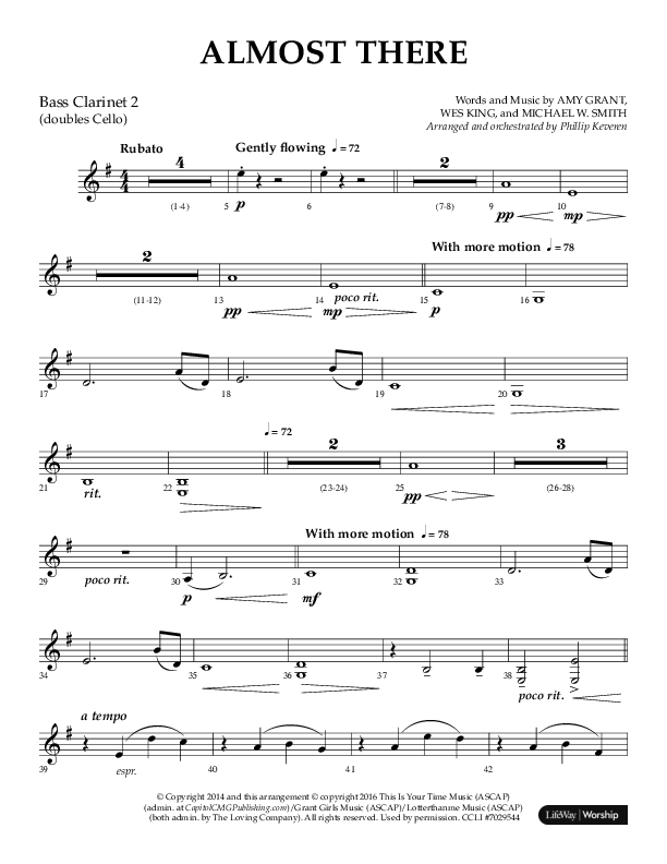 Almost There (Choral Anthem SATB) Bass Clarinet (Arr. Phillip Keveren / Lifeway Choral)