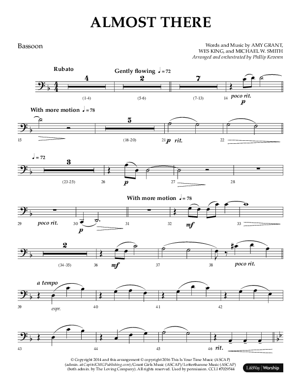 Almost There (Choral Anthem SATB) Bassoon (Arr. Phillip Keveren / Lifeway Choral)