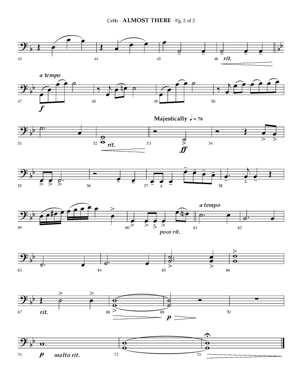 Almost There (Choral Anthem SATB) Cello (Arr. Phillip Keveren / Lifeway Choral)