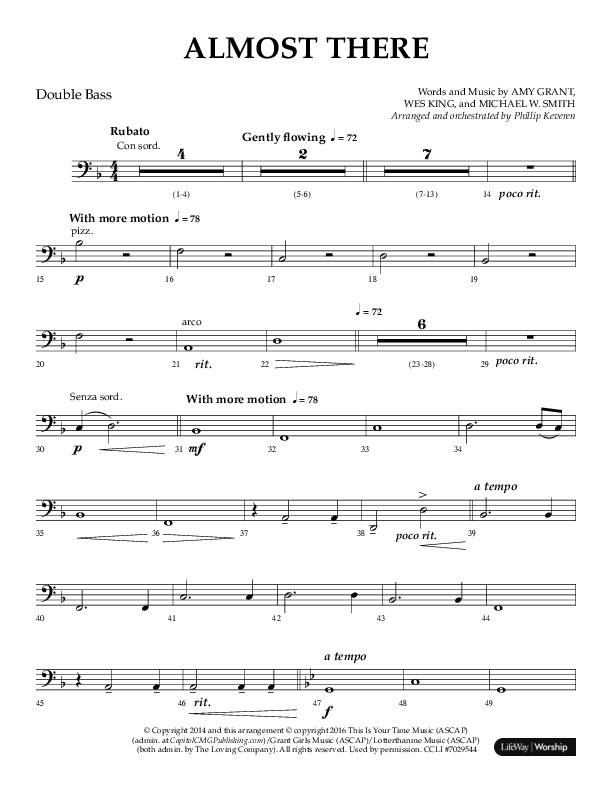 Almost There (Choral Anthem SATB) Double Bass (Arr. Phillip Keveren / Lifeway Choral)