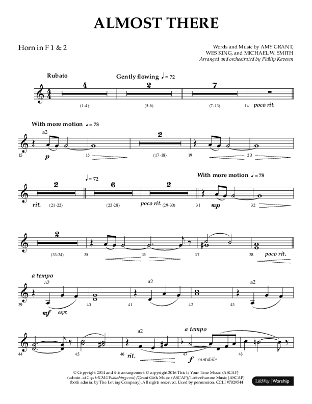 Almost There (Choral Anthem SATB) French Horn 1/2 (Arr. Phillip Keveren / Lifeway Choral)