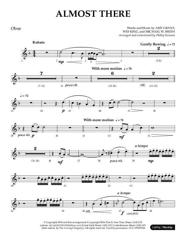Almost There (Choral Anthem SATB) Oboe (Arr. Phillip Keveren / Lifeway Choral)