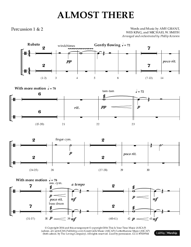 Almost There (Choral Anthem SATB) Percussion 1/2 (Arr. Phillip Keveren / Lifeway Choral)