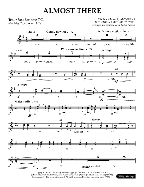 Almost There (Choral Anthem SATB) Tenor Sax/Baritone T.C. (Arr. Phillip Keveren / Lifeway Choral)