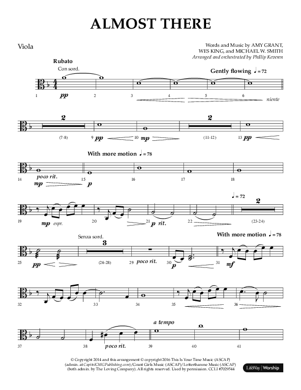 Almost There (Choral Anthem SATB) Viola (Arr. Phillip Keveren / Lifeway Choral)