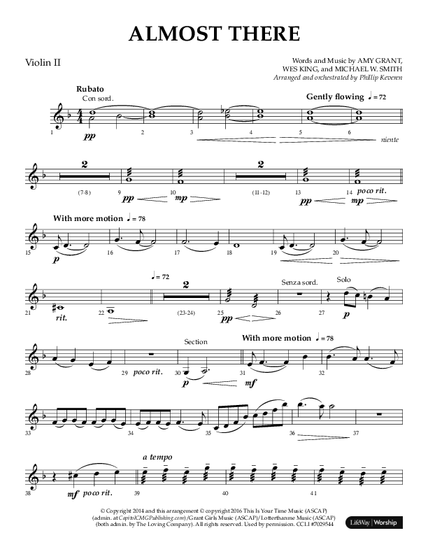 Almost There (Choral Anthem SATB) Violin 2 (Arr. Phillip Keveren / Lifeway Choral)