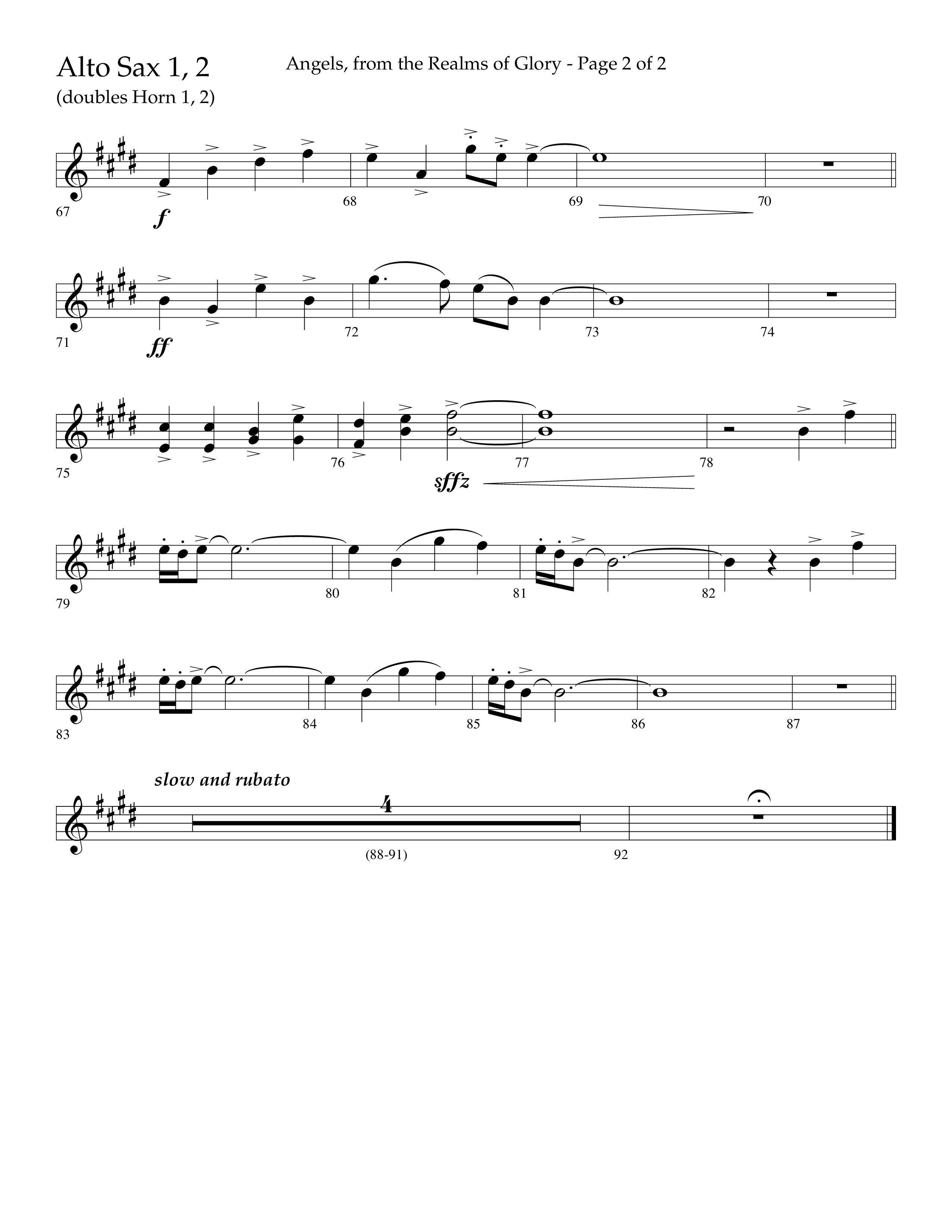 Angels From The Realms Of Glory (Choral Anthem SATB) Alto Sax 1/2 (Lifeway Choral)