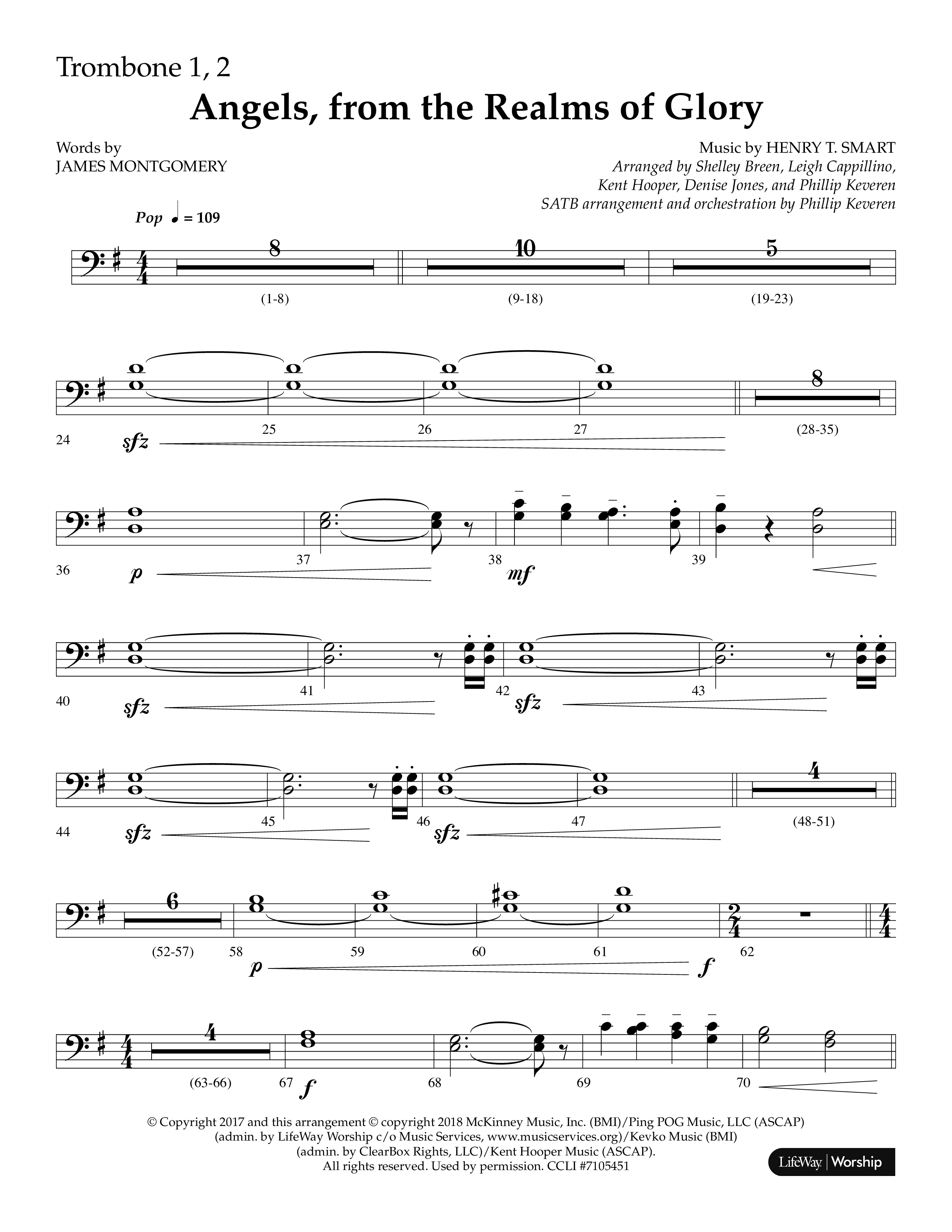 Angels From The Realms Of Glory (Choral Anthem SATB) Trombone 1/2 (Lifeway Choral)