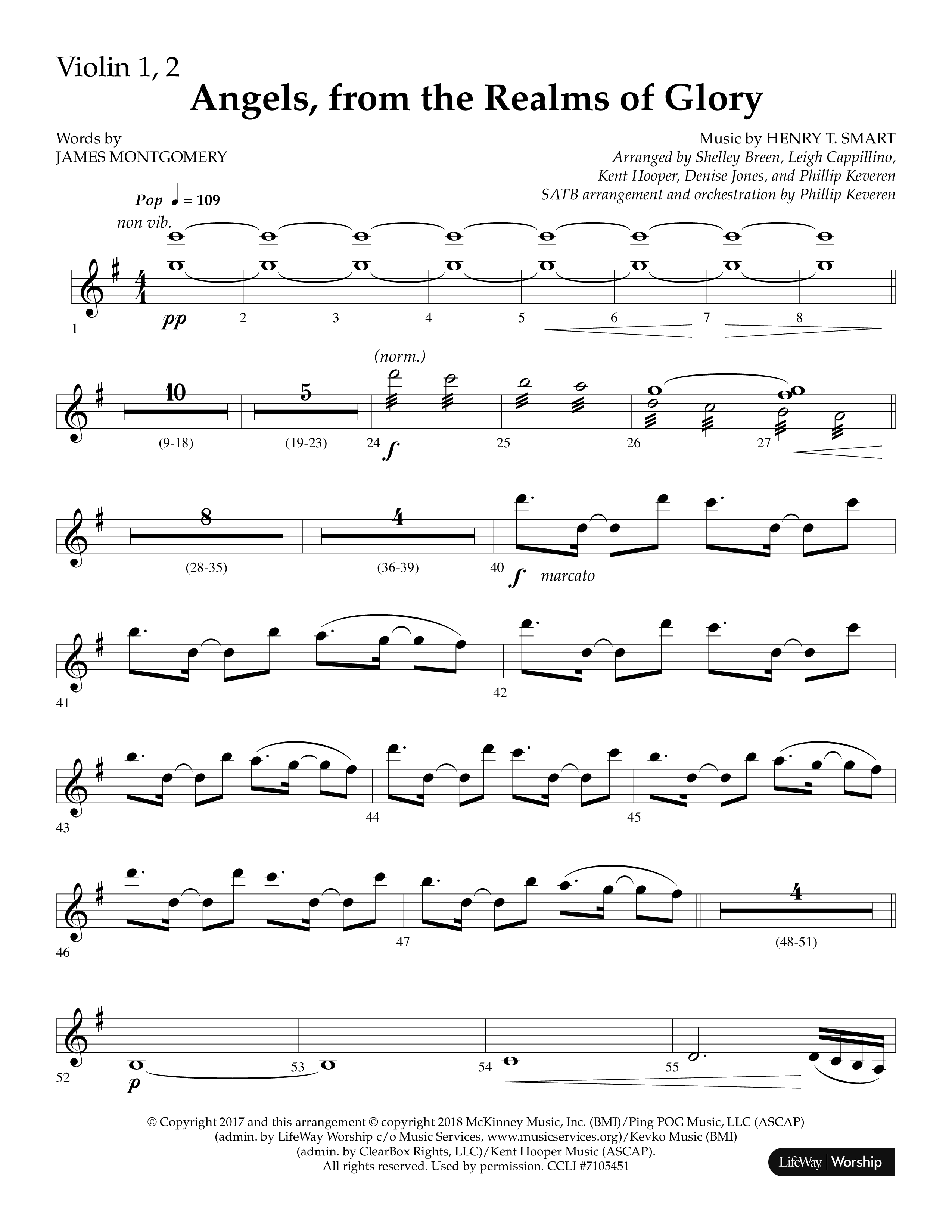 Angels From The Realms Of Glory (Choral Anthem SATB) Violin 1/2 (Lifeway Choral)